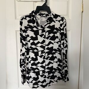 (5 for $15) Zudio Black & White Geometric Button Down Blouse Dress Shirt